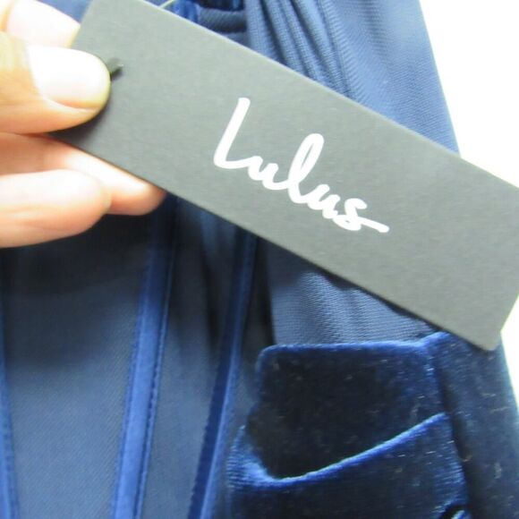 Lulus Women Small Alluring Icon Navy Blue Velvet Bustier Tulip Maxi Dress - Picture 5 of 7
